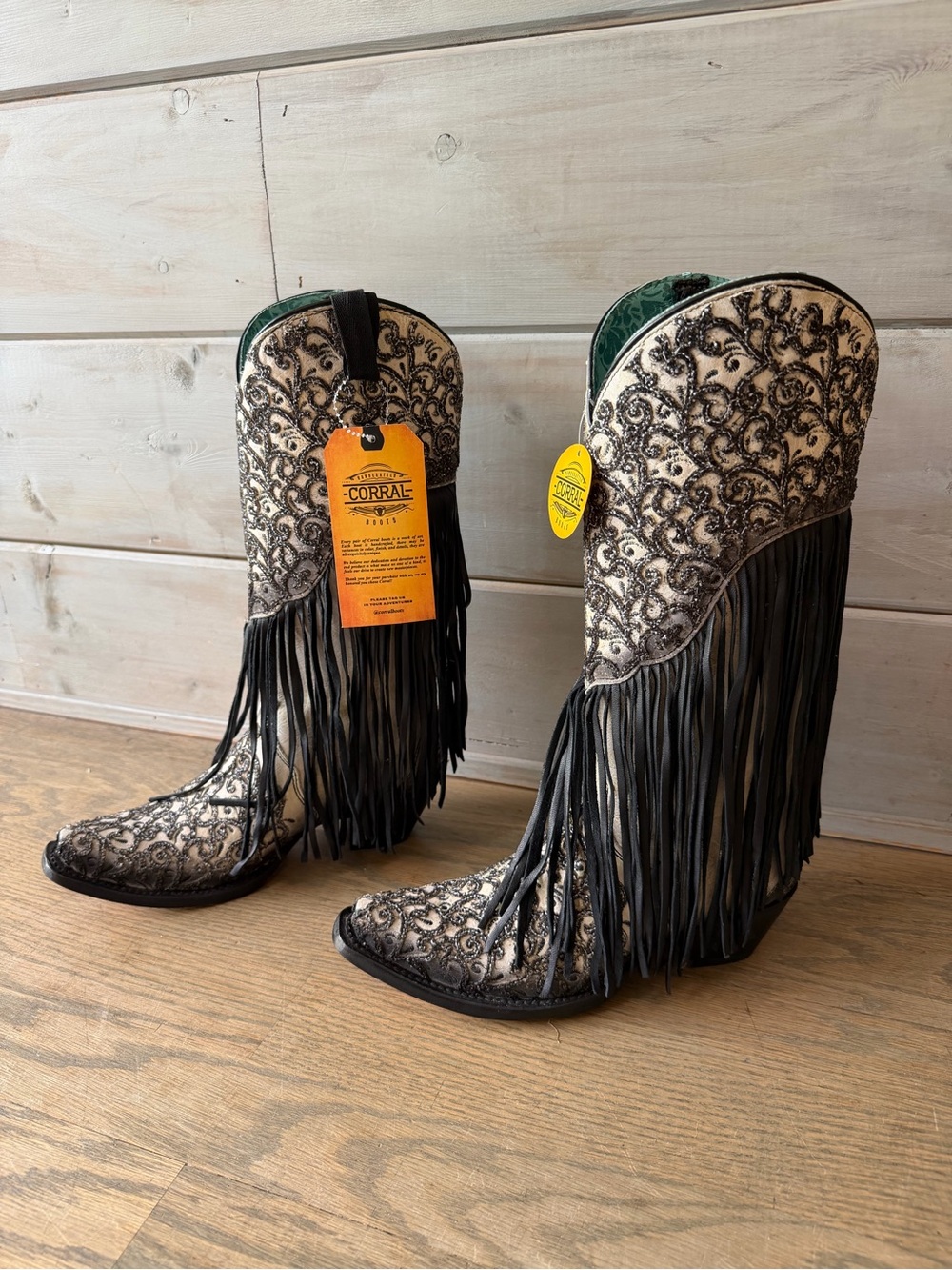 Corral Women's 6.5 Glitter Black Fringe Western Boots Snip Toe NEW Cowgirl - Picture 4 of 13